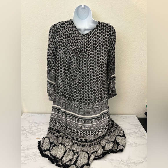 NY Sleeveless Twist Front Maxi Summer Dress Gray Printed Design Size L Boho - Picture 4 of 6